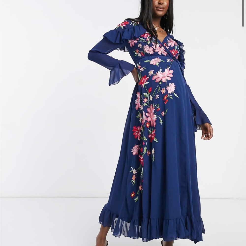 ASOS Maternity Blue Ruffled Tiered Maxi Dress